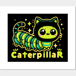 Cute Colorful Cat Caterpillar Hybrid Pun Posters and Art